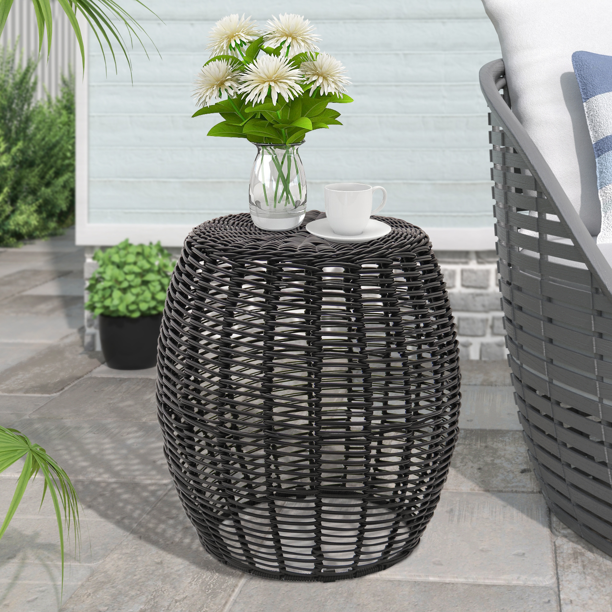 Garden supplies Rainbow Wicker Rattan Woven Ottoman outdoor rattan patio black furniture rattan table