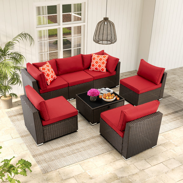 Conversation table sets rattan sofa cane patio furniture outdoor bistro set patio sectional furniture garden lounge set 7 piece