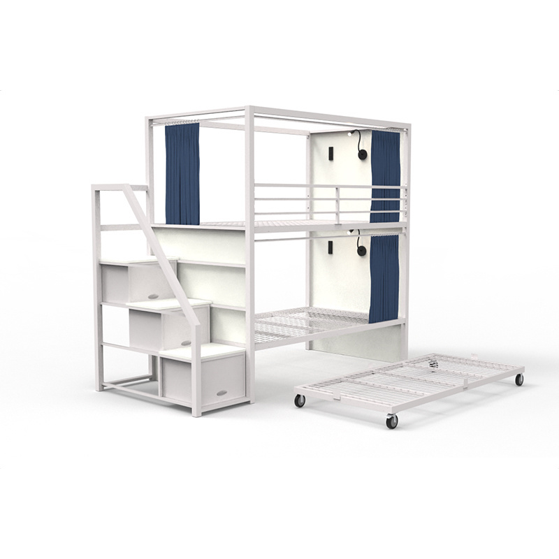 PROMOTION ITEM! hostel adult meta bunk bed with pulling out single bed double decker bed with step stairs