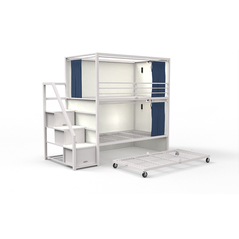 PROMOTION ITEM! hostel adult meta bunk bed with pulling out single bed double decker bed with step stairs