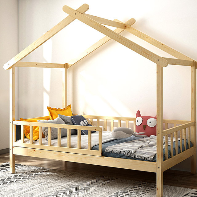 2024  New Design Wholesale Price Single House Bed Wood Montessori Child Bed House