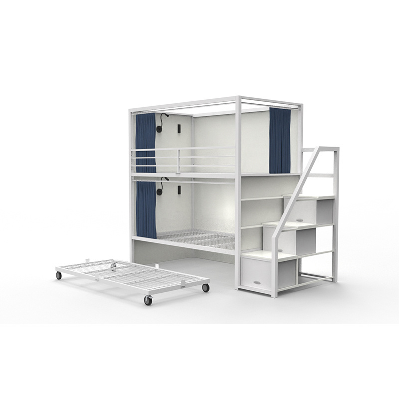 PROMOTION ITEM! hostel adult meta bunk bed with pulling out single bed double decker bed with step stairs