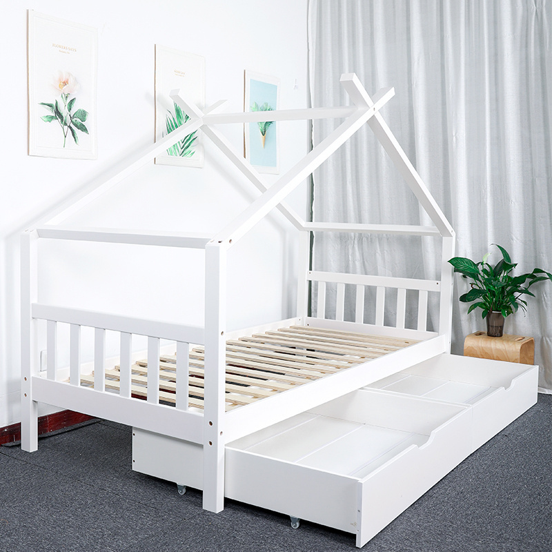 2024  New Design Wholesale Price Single House Bed Wood Montessori Child Bed House