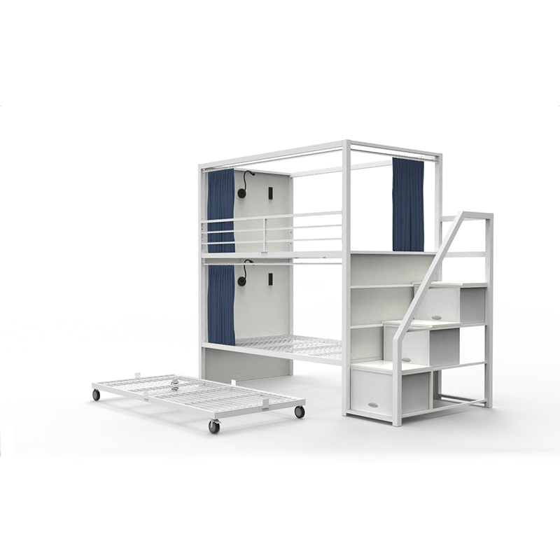 PROMOTION ITEM! hostel adult meta bunk bed with pulling out single bed double decker bed with step stairs