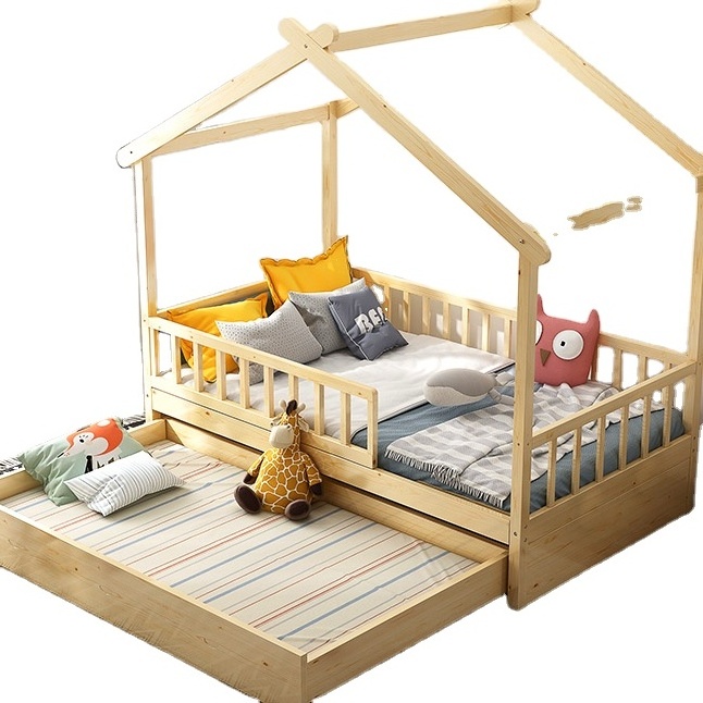 2024  New Design Wholesale Price Single House Bed Wood Montessori Child Bed House