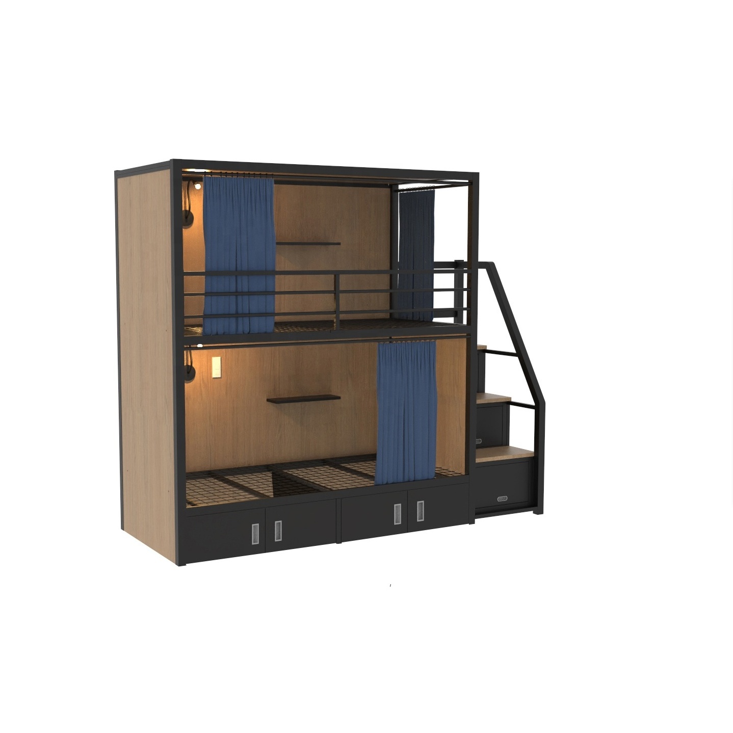 Modern Hostel Bedroom Furniture Bunk Bed Adult Double Capsule Bunk Bed With Stair And Lockers