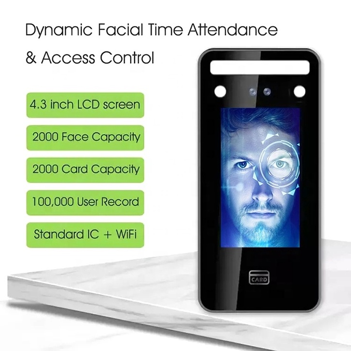 4.3 inch Screen with fingerprint face recognition door lock access control card reader with biometric and face