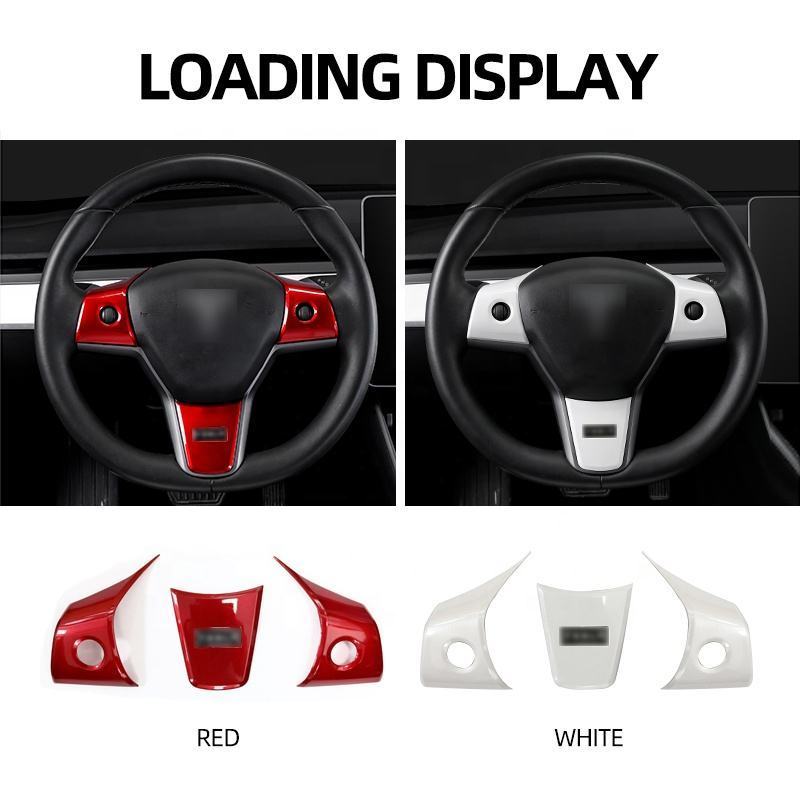 RICOO Factory 3Pcs/set Car Steering Wheel Trim Sticker for Tesla Model 3 model y Protective Cover Styling Accessories