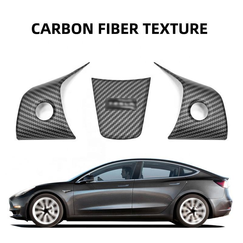 RICOO Factory 3Pcs/set Car Steering Wheel Trim Sticker for Tesla Model 3 model y Protective Cover Styling Accessories