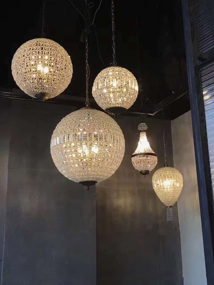 Custom Hotel American Style Ball Lights Fixtures Lighting Round Beaded Brass Color Ceiling LED Luxury Modern Crystal Chandeliers