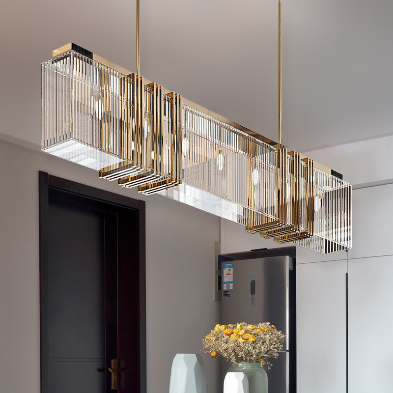 Gold Crystal Chandelier Lighting For Dining Room Modern Hanging Lamp For Kitchen Island Bar Rectangle  Hanging Light Fixture