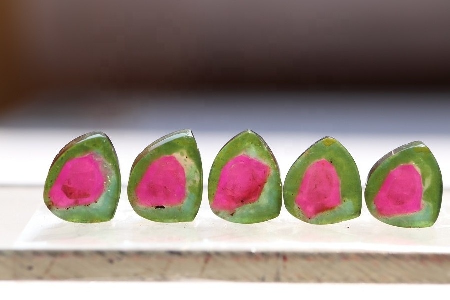 Wedding Ring Unique Gemstone Watermelon Tourmaline Slices