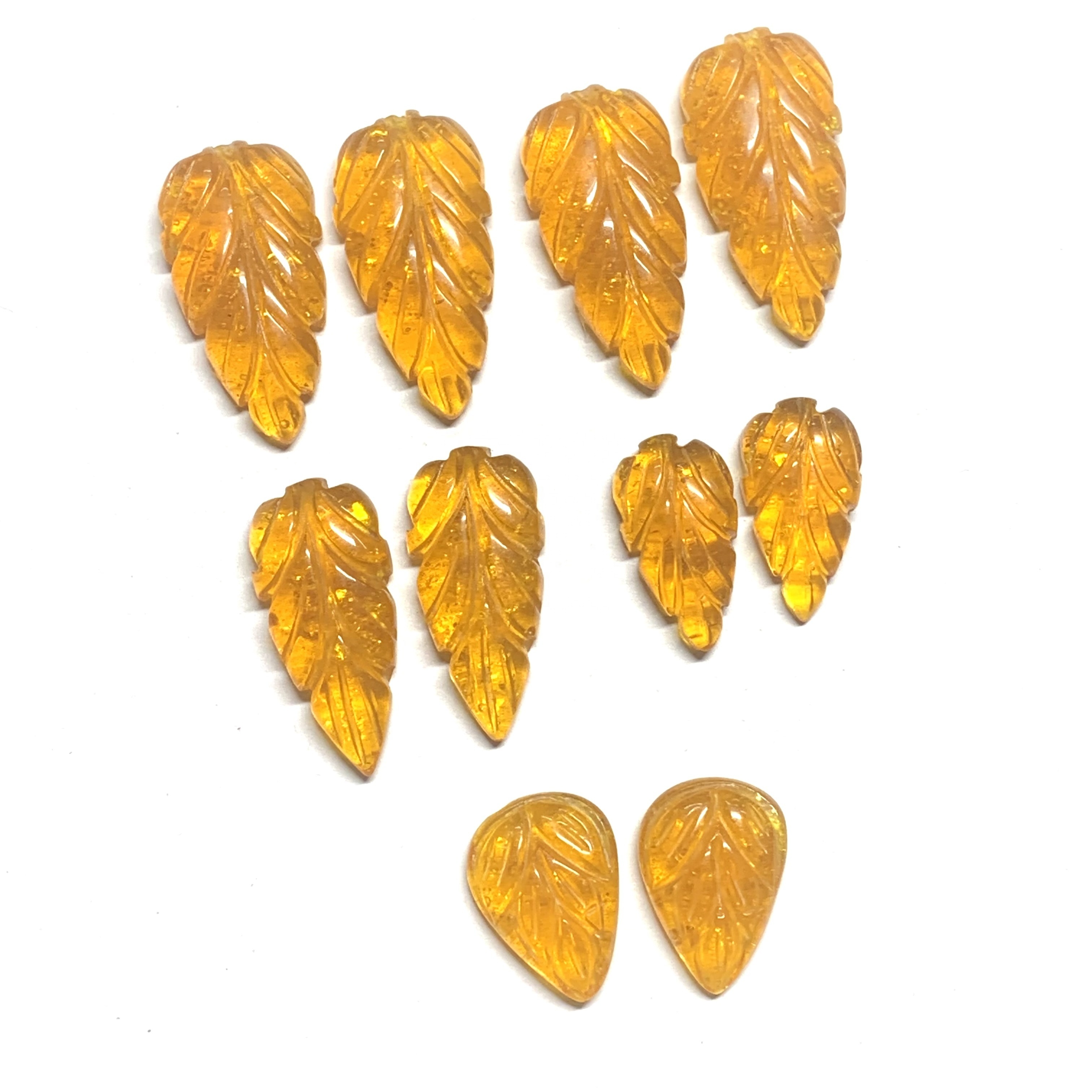 Amber Gemstone Carving Leaf Shape Handmade Carved High Quality Amber Carved Loose Gemstone Amber Stones