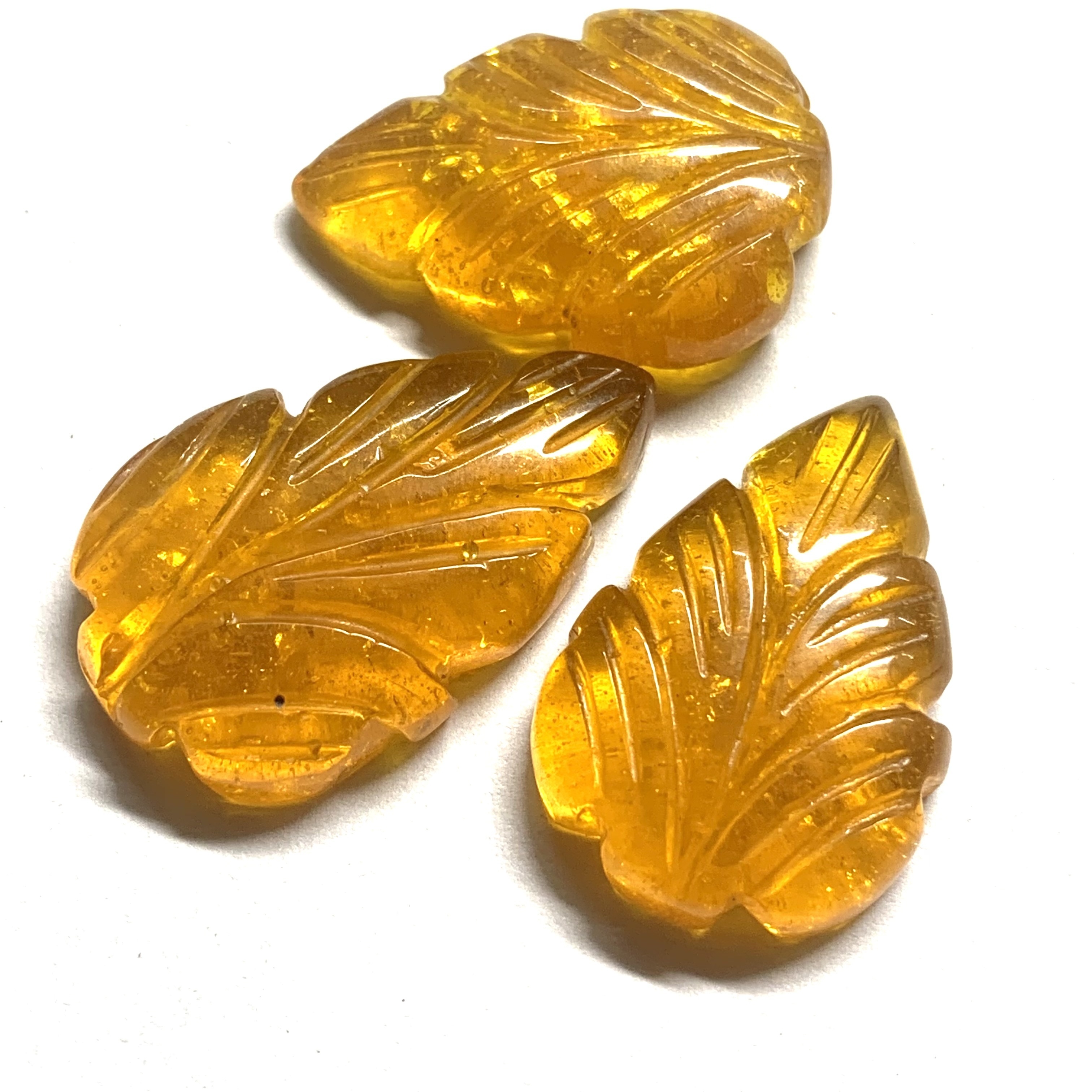 Amber Gemstone Carving Leaf Shape Handmade Carved High Quality Amber Carved Loose Gemstone Amber Stones