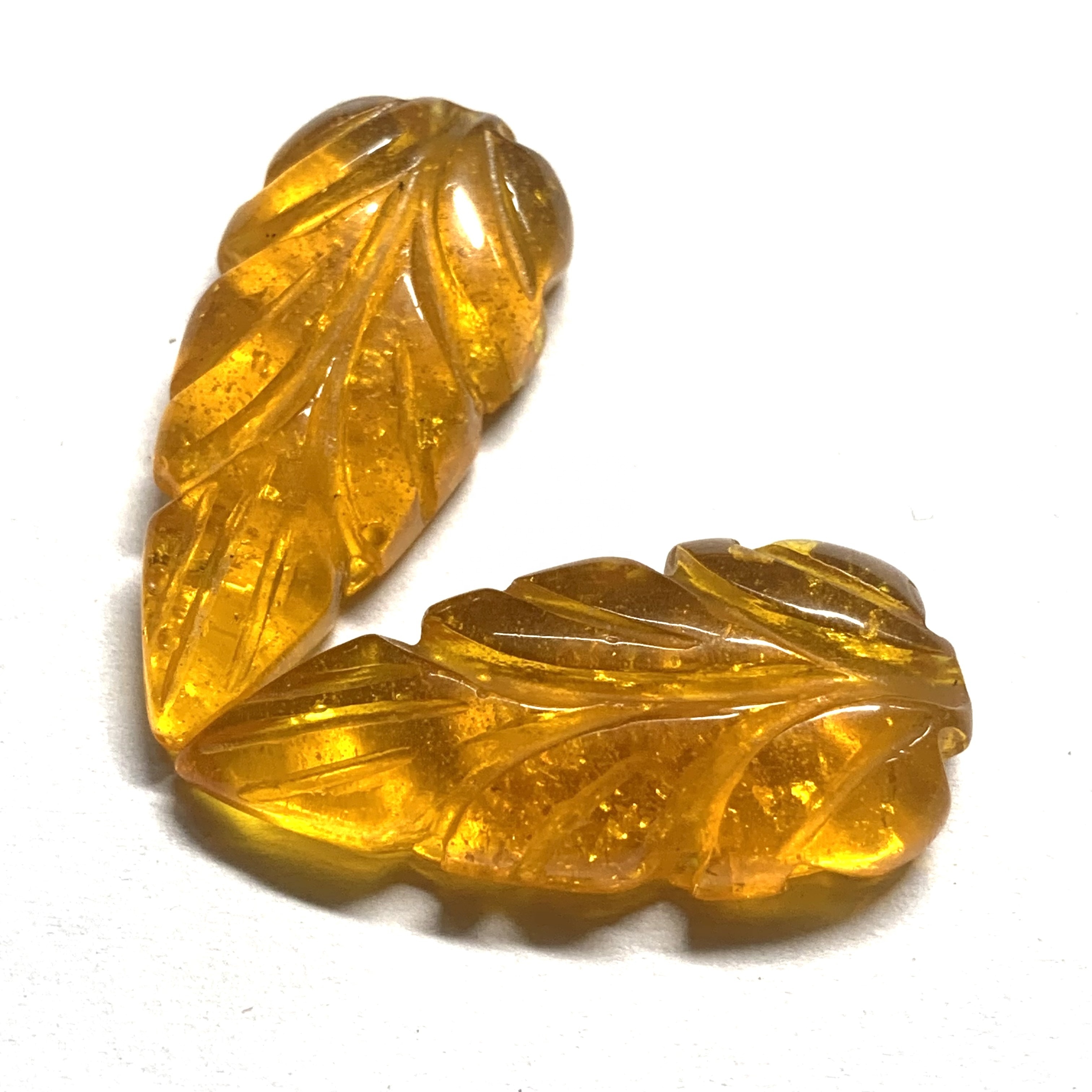 Amber Gemstone Carving Leaf Shape Handmade Carved High Quality Amber Carved Loose Gemstone Amber Stones