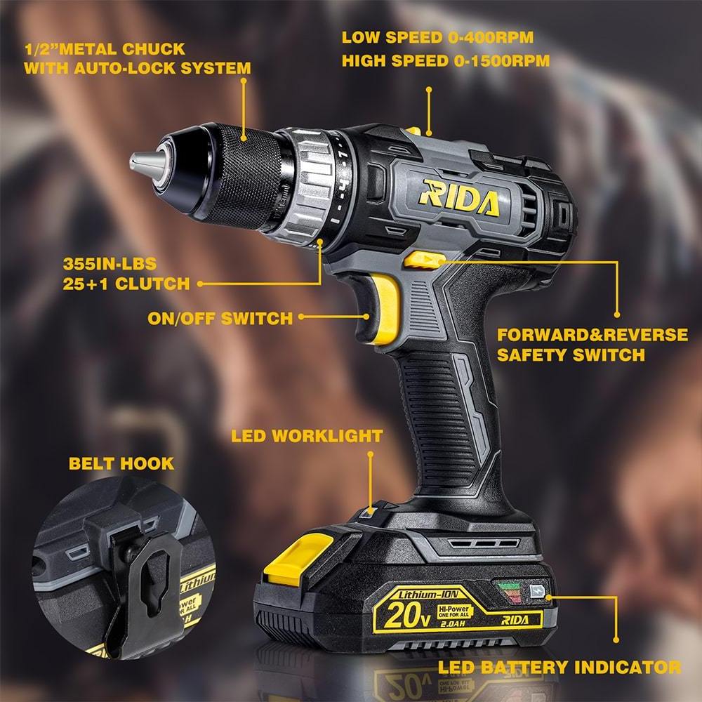 RIDA craftsman power tools 20V cordless drill machine and screw driver Combo tool set