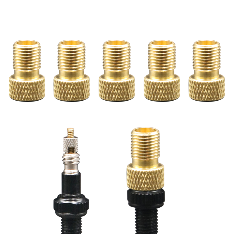 RIDERACE 5Pcs/set Bicycle Copper Valve Adapter Presta to Schrader Brass Converter Mountain Bike Tire Valve Nozzle Inflator Pump