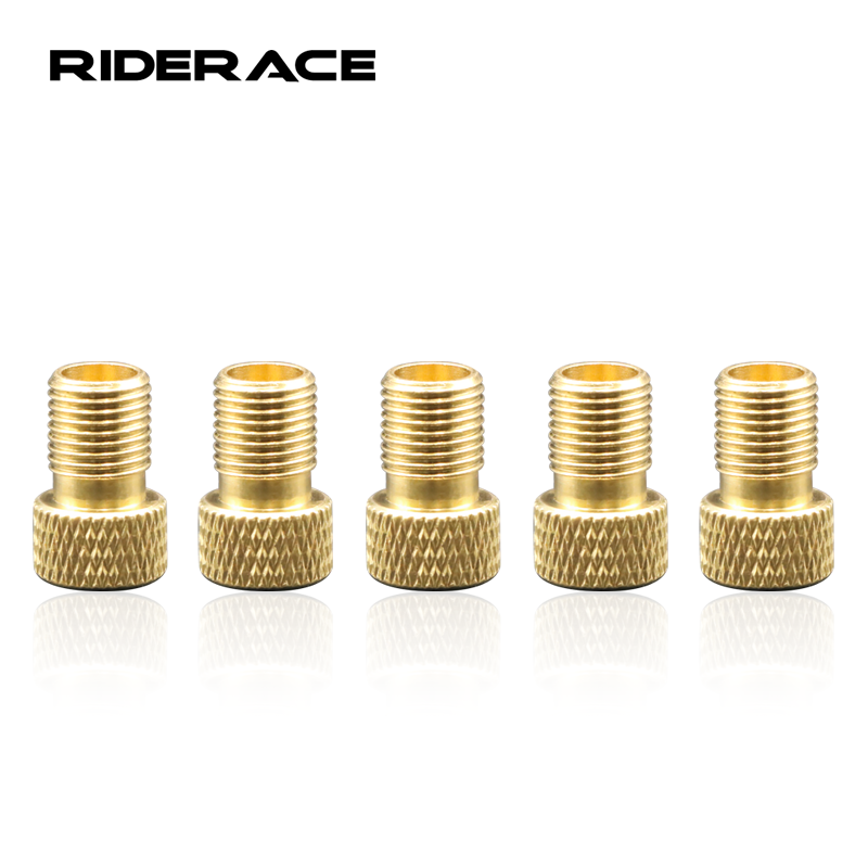 RIDERACE 5Pcs/set Bicycle Copper Valve Adapter Presta to Schrader Brass Converter Mountain Bike Tire Valve Nozzle Inflator Pump