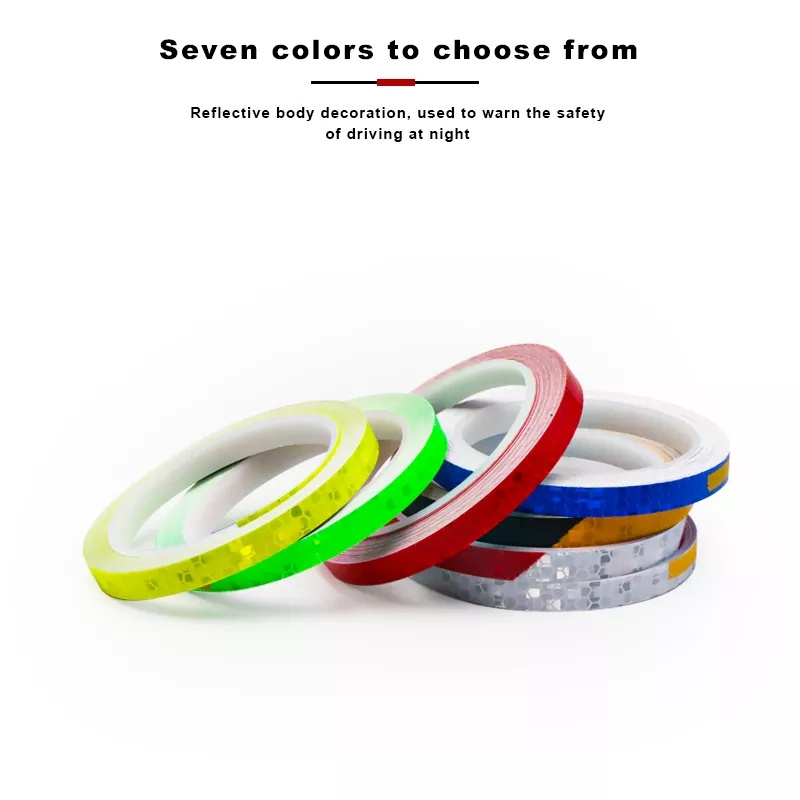 RIDERACE 1cmx8m Bike Fluorescent Reflective Adhesive Tape Bike Reflective Stickers Cycling Body Rim Wheel Stripe Tape Stickers