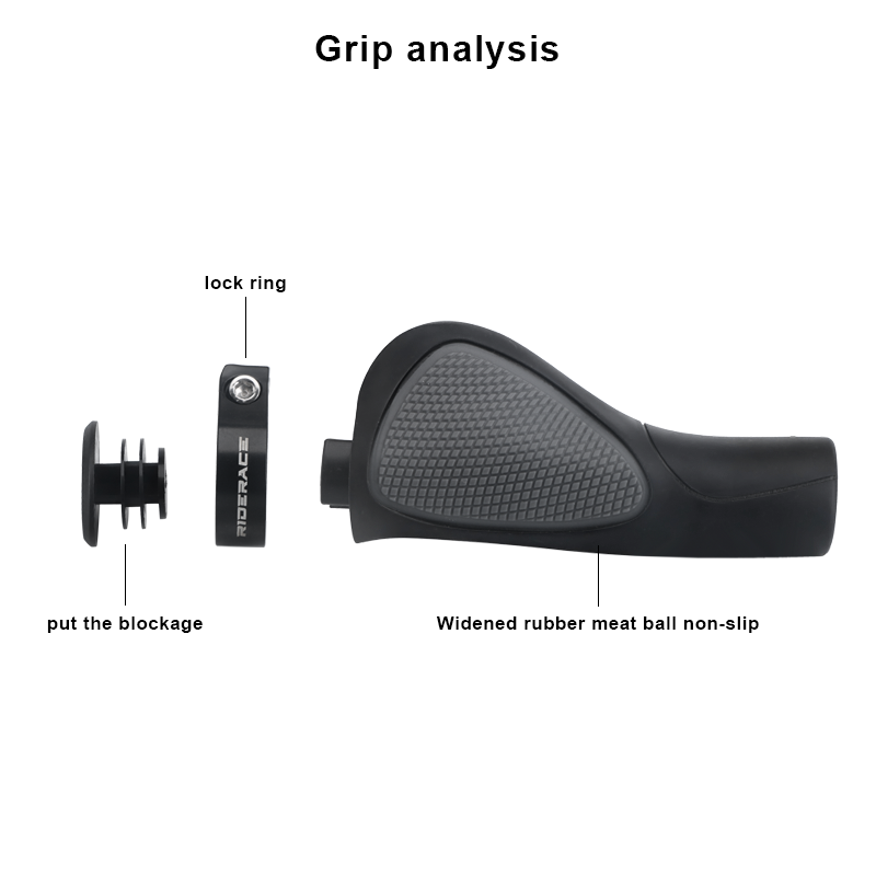 RIDERACE Mountain Bike Handlebar Cover Grips Comfortable Ergonomic Soft Rubber Anti-slip Lock on Handle Bicycle MTB Grip Bar End