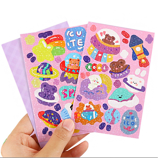 Customized Printed Waterproof Vinyl Self Adhesive Custom Sticker Sheet Paper Kiss Cut Glitter Sticker Sheet