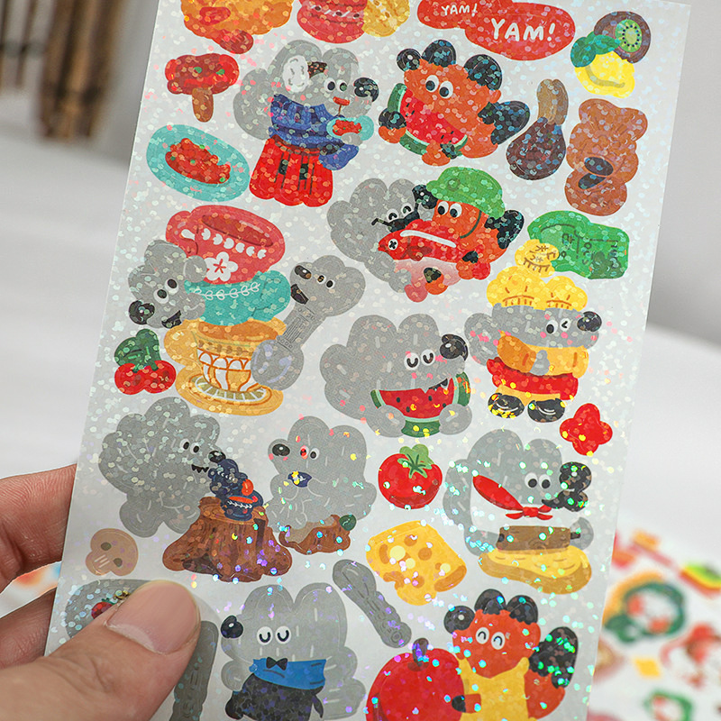 Customized Printed Waterproof Vinyl Self Adhesive Custom Sticker Sheet Paper Kiss Cut Glitter Sticker Sheet