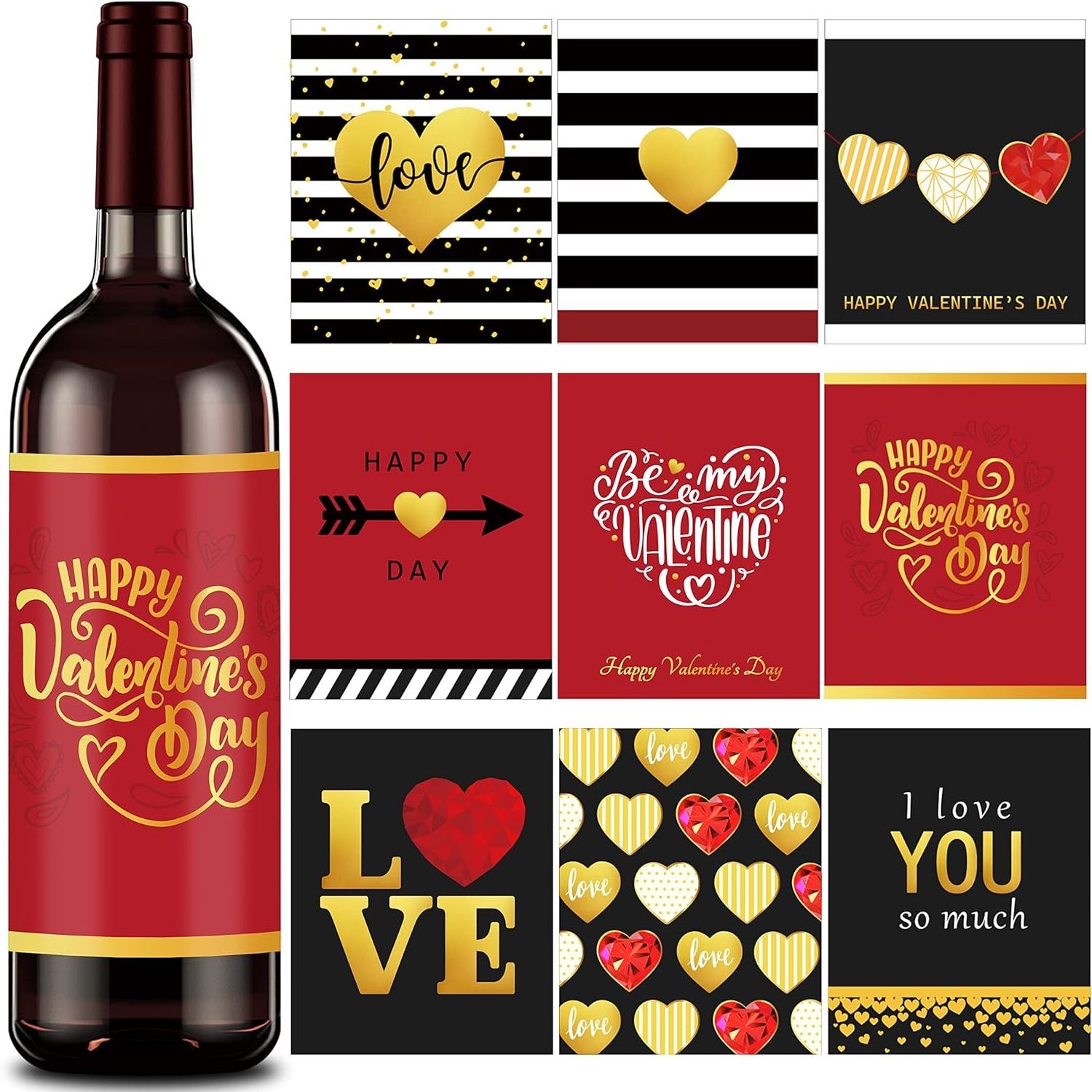 Custom Adhesive Gold Stamping Luxury Wine Bottle Label Sticker Valentine's Day