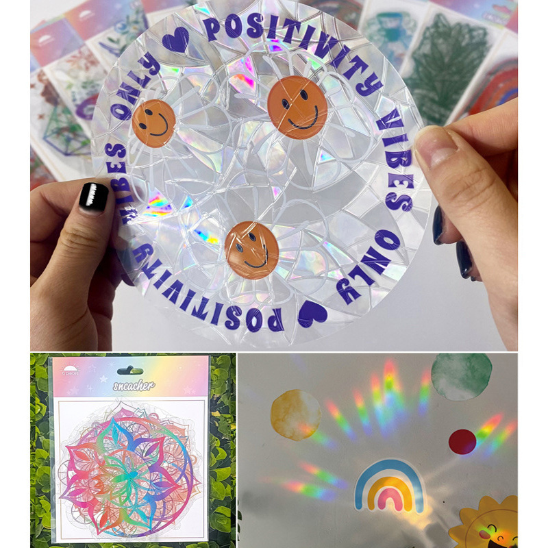 Custom Printing 3D Prism Static Decals Rainbow Suncatcher Window Stickers