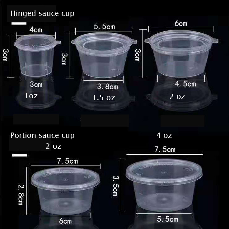 disposable clear sauce hinged cups 1oz 1.5oz 2oz small plastic containers with lids