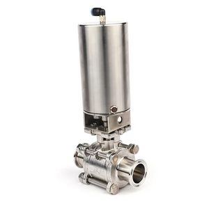 QINFENG Sanitary Stainless Steel SS304 Pneumatic Actuator Vertical Air Tri-Clamp 3PC Ball Valve For Food And Wine