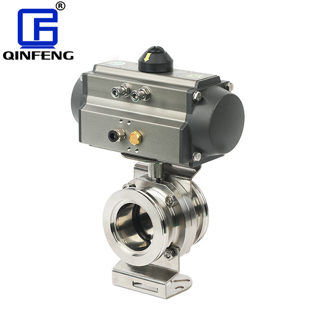 QINFENG OEM 120 Degree Industrial Sanitary Stainless Steel  KF Vacuum Butterfly Valve With Pneumatic