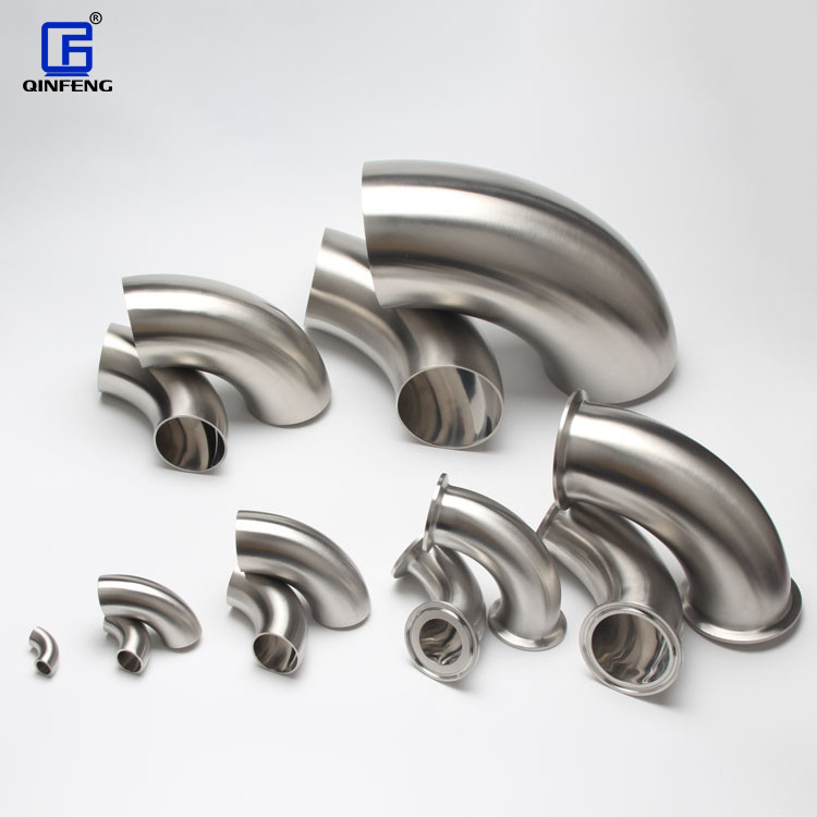 QINFENG OEM Hygienic DN100  CF8 Stainless Steel 304 Mirror Polished Sanitary Elbow Welded 90 degree Short Pipe Fittings Elbow