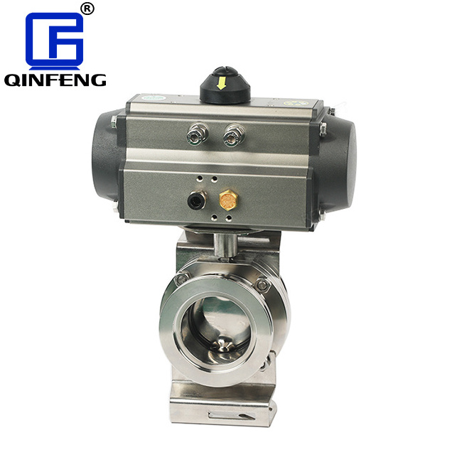 QINFENG OEM 120 Degree Industrial Sanitary Stainless Steel  KF Vacuum Butterfly Valve With Pneumatic