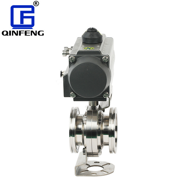 QINFENG OEM 120 Degree Industrial Sanitary Stainless Steel  KF Vacuum Butterfly Valve With Pneumatic