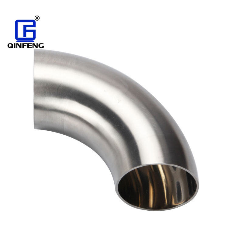 QINFENG OEM Hygienic DN100  CF8 Stainless Steel 304 Mirror Polished Sanitary Elbow Welded 90 degree Short Pipe Fittings Elbow