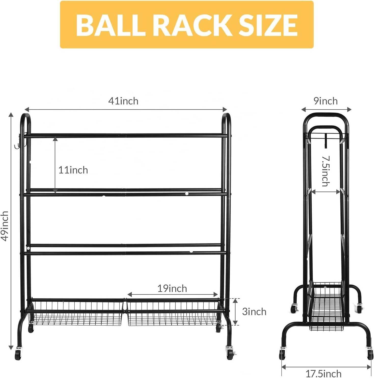 Versatile Balls Racks Organizer 4 Tier Rolling Baseball Cart With Baskets And Hooks Outdoor Holder Sports Vertical Ball Rack