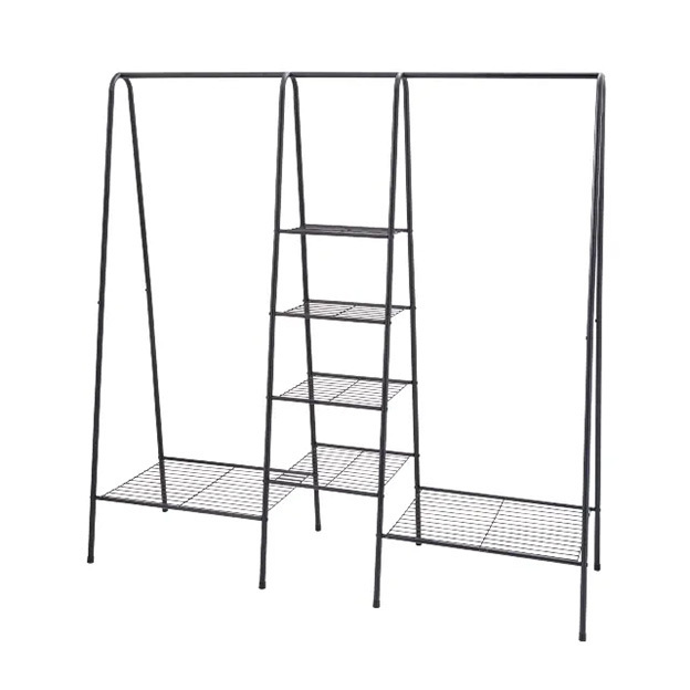 White Clothing Rack For Store With 4 Tiers 6 Shelf Shoe Rack 2 Top Crossbars Overhead Bar For Storage