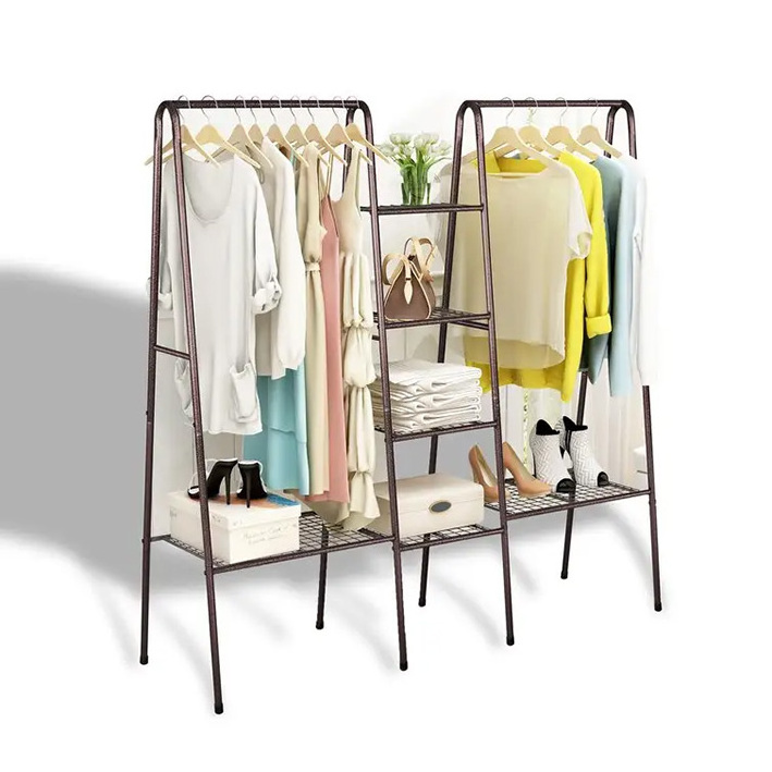 White Clothing Rack For Store With 4 Tiers 6 Shelf Shoe Rack 2 Top Crossbars Overhead Bar For Storage