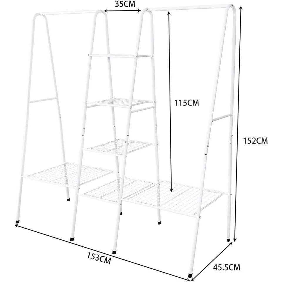 Decorative Wall Mounted Coat Rails With 4-Tiers 6 Shelf Shoe Rack 2 top Crossbars Overhead Bar for Hanging Clothes