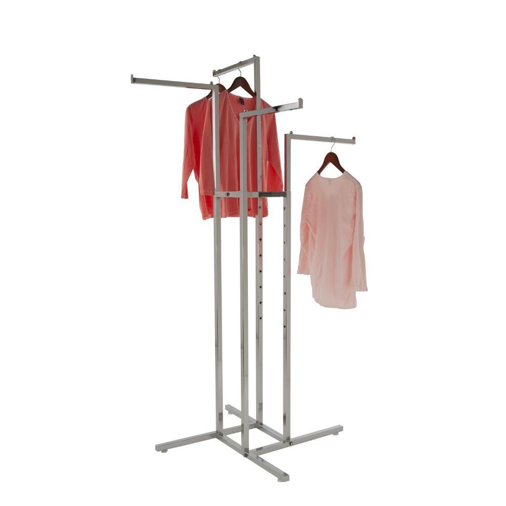 Carbon Steel Rectangular Frame Extendable Arms 4 Way Clothing Garment Rack Boutique Clothing Display Racks For Sale