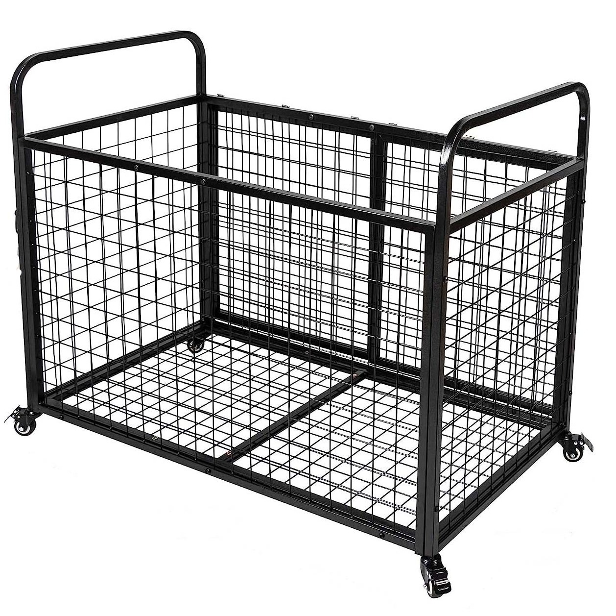 Metal Rolling Sports Equipment Bin Holder Rack Soccer Volleyball Basketball Diy Mesh Garage Storage Ball Holder With Brakes