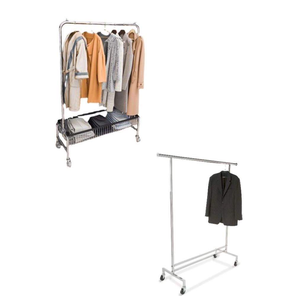 Adjustable Telescopic Rod Floor Standing With Wheels Store Display Fixtures Garment Rack Clothing Racks For Retail Shops