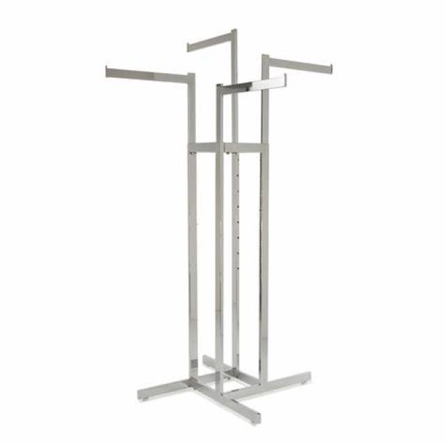 Carbon Steel Rectangular Frame Extendable Arms 4 Way Clothing Garment Rack Boutique Clothing Display Racks For Sale