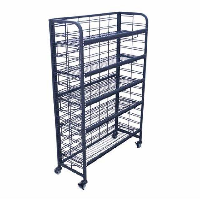 Assemble & Adjust Easily Customized Metal Mesh Basket Wheeled Labeled Beef Jerky Wire Rack Snack Display Shelf