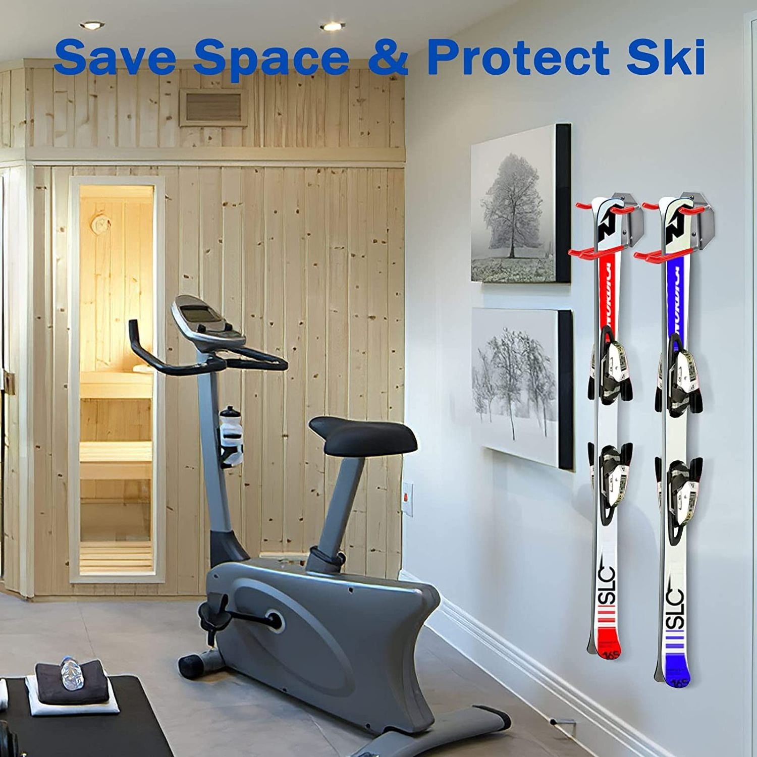 Wall Mounted Metal Padded Hooks & Elastic Cinch Straps Wall Hanger Kayak Hooks For Garage Storage Skis And Poles