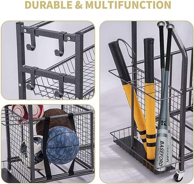 Durable Wheels With Brake Multifunctional Sport Rack Garage Mysack Golf Storage Sack Hanging Ball Organizer For Sports Gear Toys