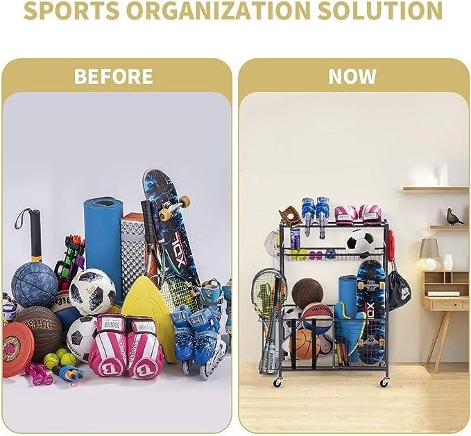 Durable Wheels With Brake Multifunctional Sport Rack Garage Mysack Golf Storage Sack Hanging Ball Organizer For Sports Gear Toys