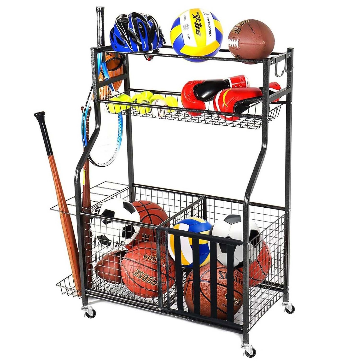 Durable Wheels With Brake Multifunctional Sport Rack Garage Mysack Golf Storage Sack Hanging Ball Organizer For Sports Gear Toys