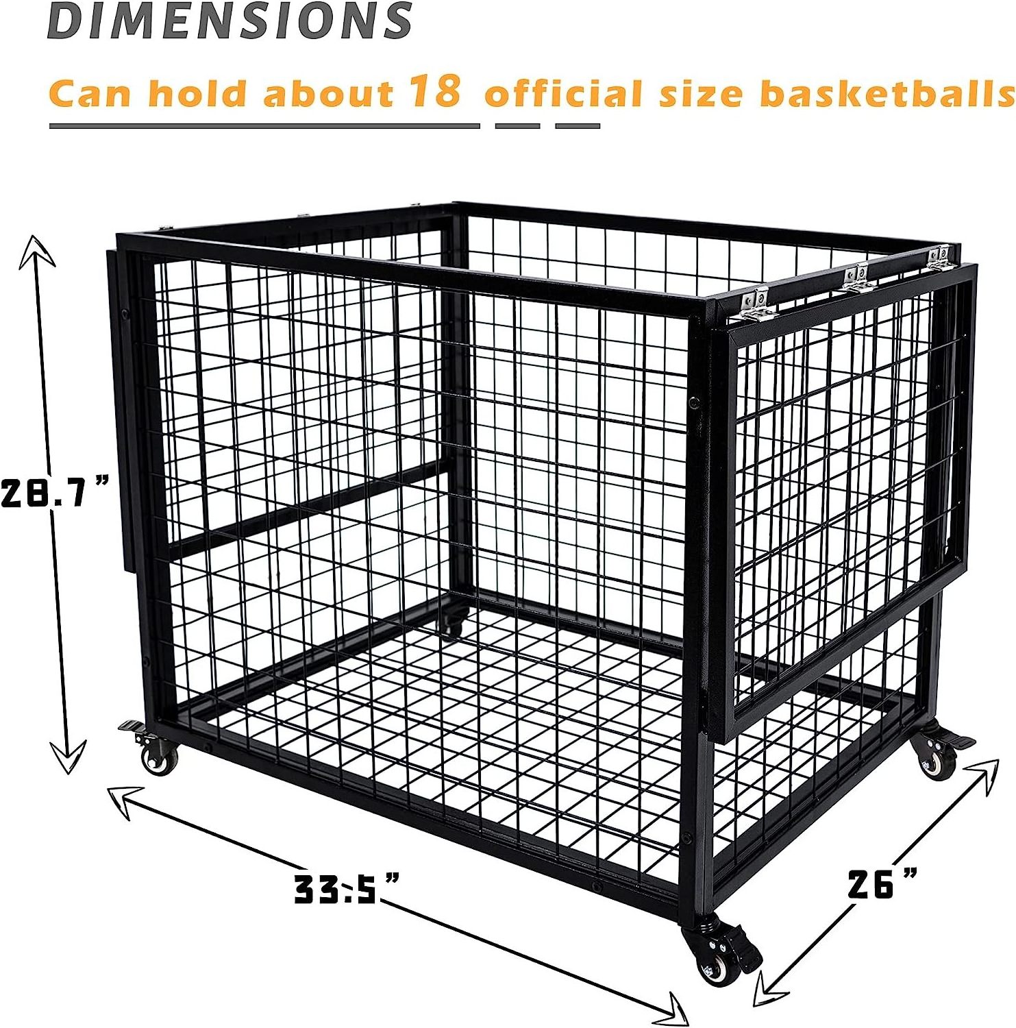 Indoor Or Outdoor Use Black Rolling Sports Balls Equipment Cart Holder For Garage Ball Organizer Basketball Rack On Wheels