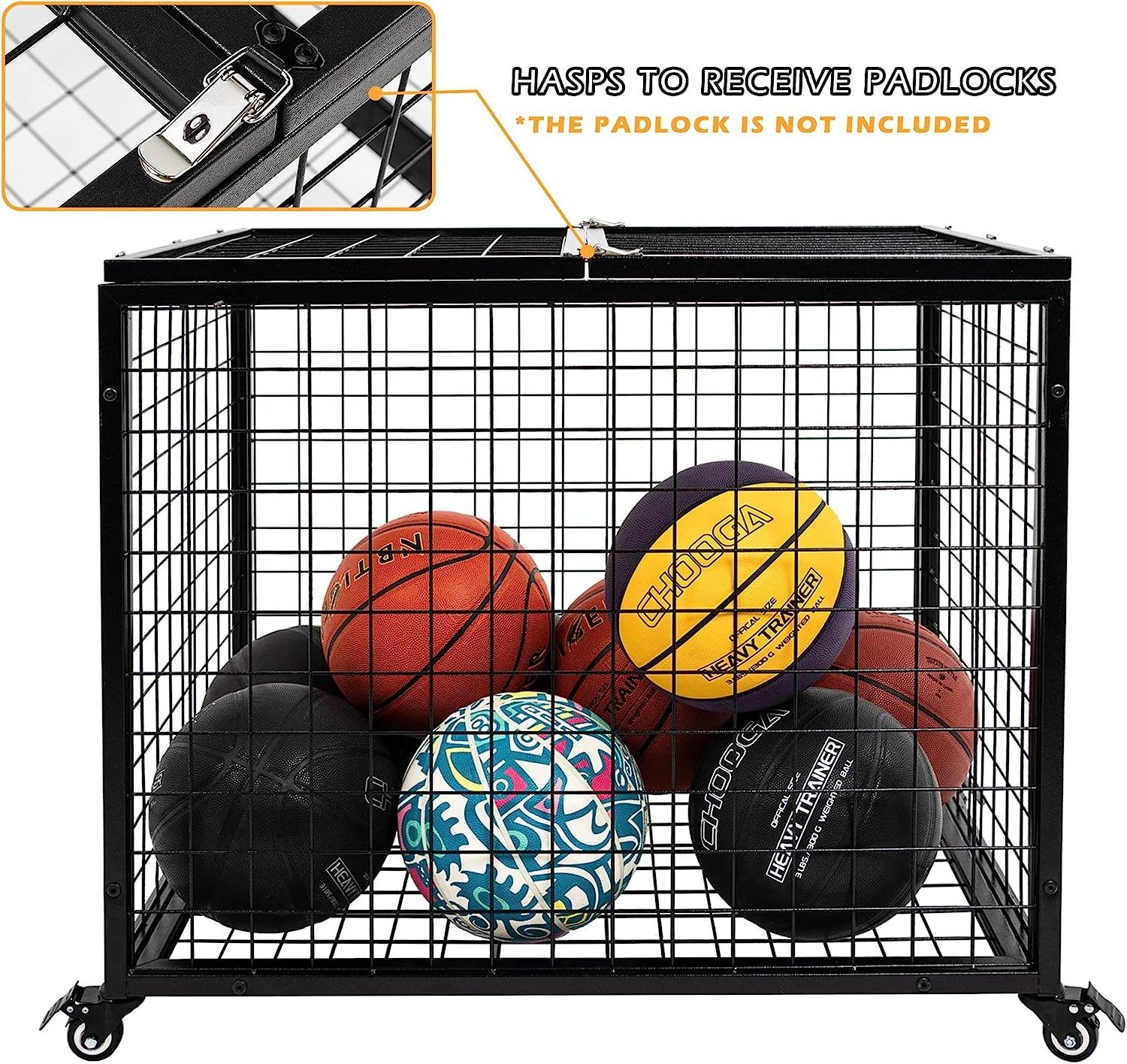 Indoor Or Outdoor Use Black Rolling Sports Balls Equipment Cart Holder For Garage Ball Organizer Basketball Rack On Wheels